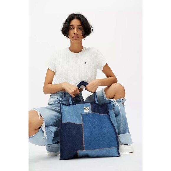 New Urban Outfitters PATCHWORK DENIM TOTE BAG IN INDIGO - Picture 1 of 6